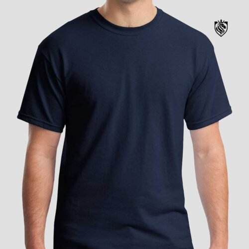 Mens Cotton Short Sleeve T Shirts Solid Navy Blue